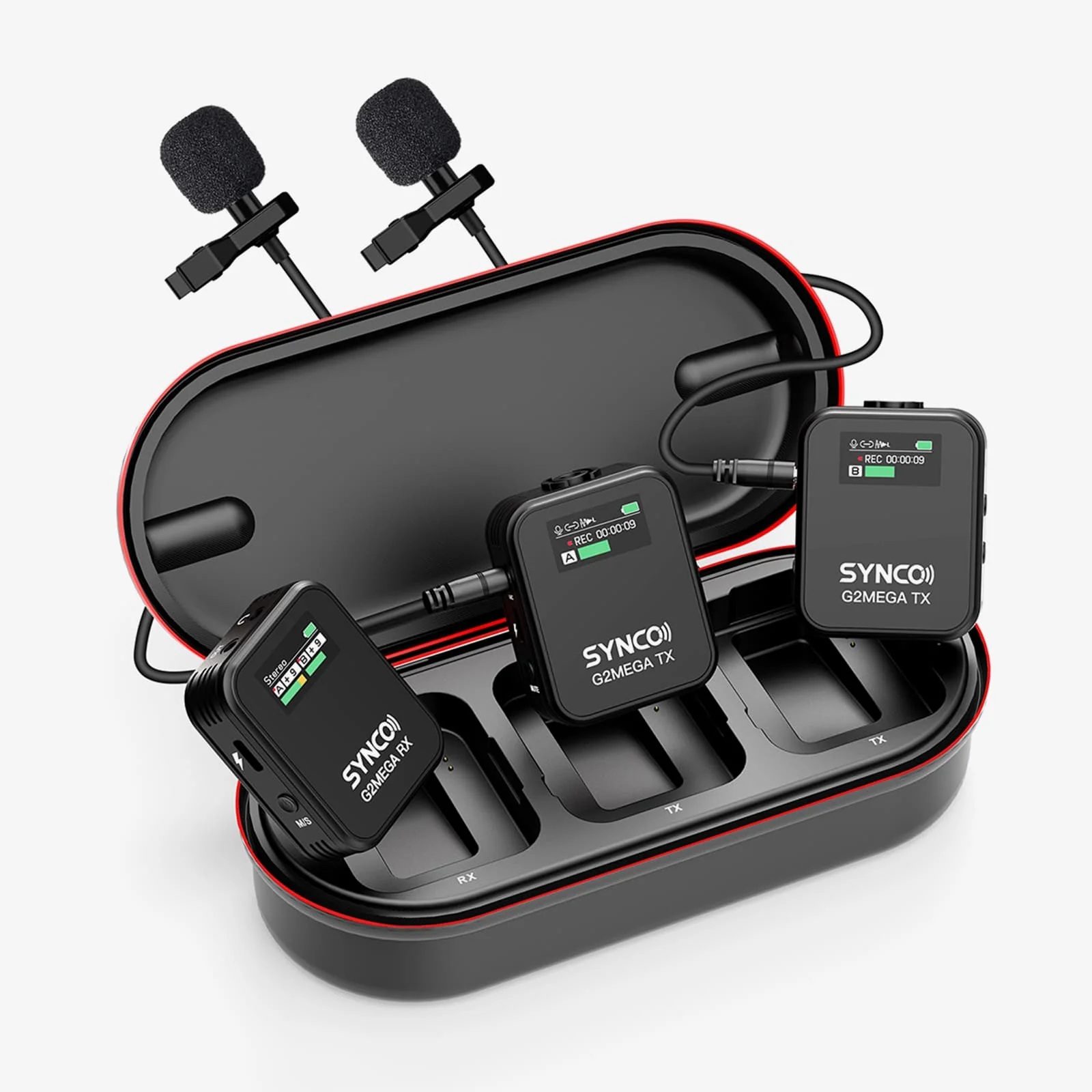SYNCO G2 Mega Wireless Microphones for Filming with Charging Case, 24h Recording Total, 8GB Onboard Recording, 200m Transmission, TFT Screen - Image 2