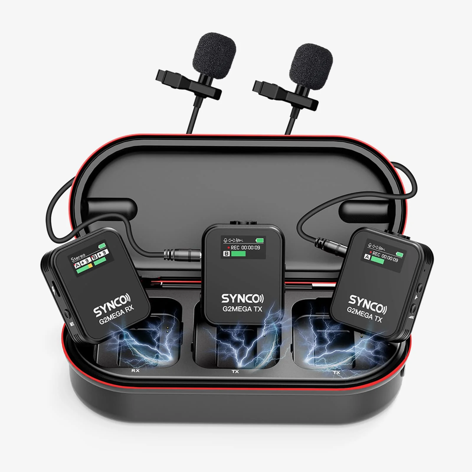 SYNCO G2 Mega Wireless Microphones for Filming with Charging Case, 24h Recording Total, 8GB Onboard Recording, 200m Transmission, TFT Screen - Image 3